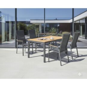 Liadomo Gartenmöbel-Set mit "Limbadi" Hochlehner und "Scalea" Tisch 160x90cm, Gestelle Aluminium anthrazit, Tischplatte und Armlehnen Teakholz