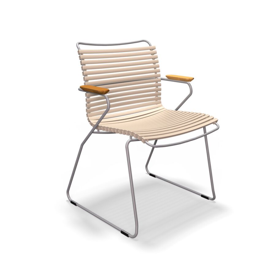 Houe "Click" Gartenstuhl mit Armlehnen, Stahlgestell grau, Kunststoff-Lamellen beige