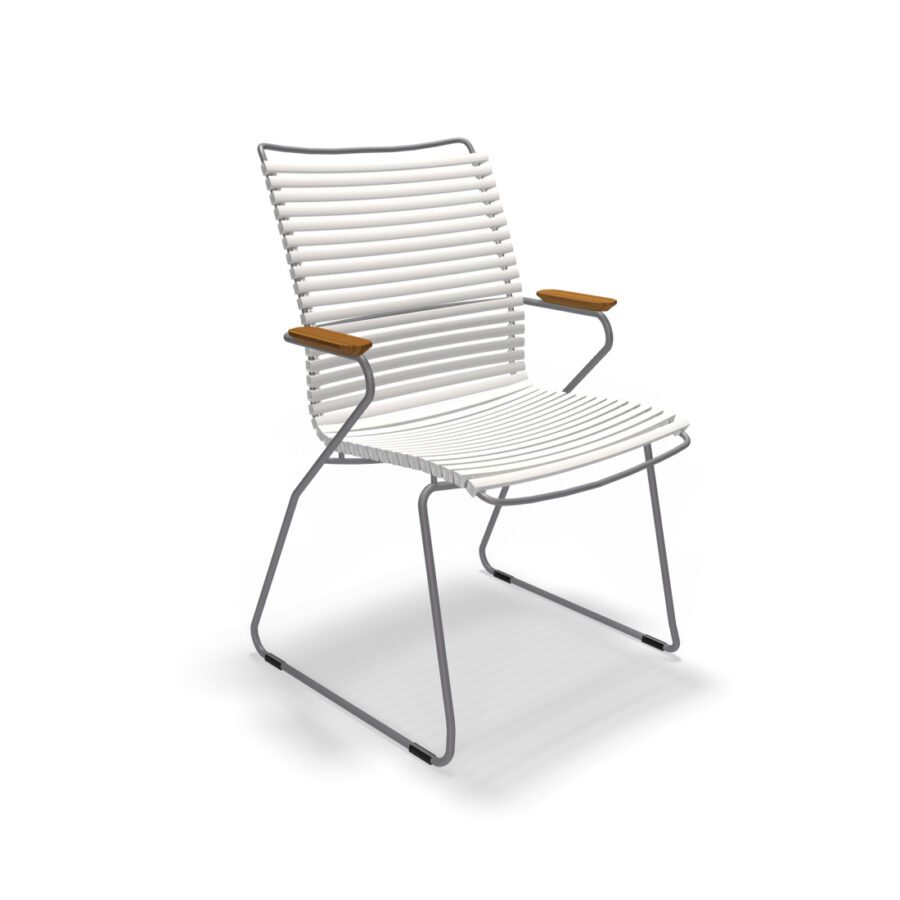 Houe "Click" Gartenstuhl mit hoher Rückenlehne, Stahlgestell grau, Kunststoff-Lamellen weiß (muted white)