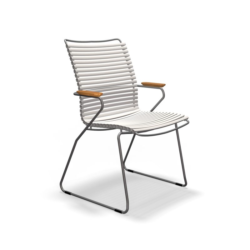 Houe "Click" Gartenstuhl mit hoher Rückenlehne, Stahlgestell grau, Kunststoff-Lamellen weiß (muted white)