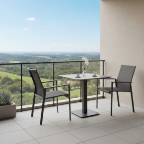 Liadomo "Limbadi/Torano" Gartenmöbel-Set 3-tlg., Gestelle Aluminium anthrazit, Sitz Textilene, Tischplatte Aluminium anthrazit 80x80 cm (Bild KI-generiert)