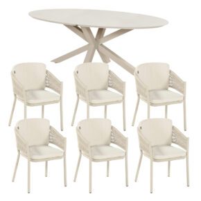 Hartman "Altea/Granada" Gartenmöbel-Set, Gestelle Aluminium sand, Rope-Bespannung sand, Weatherready® Kissen beige, Tischplatte Keramik 220×120 cm