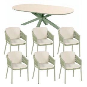 Hartman "Altea/Granada" Gartenmöbel-Set, Gestelle Aluminium soft green, Rope-Bespannung soft green, Weatherready® Kissen beige, Tischplatte Keramik 220×120 cm