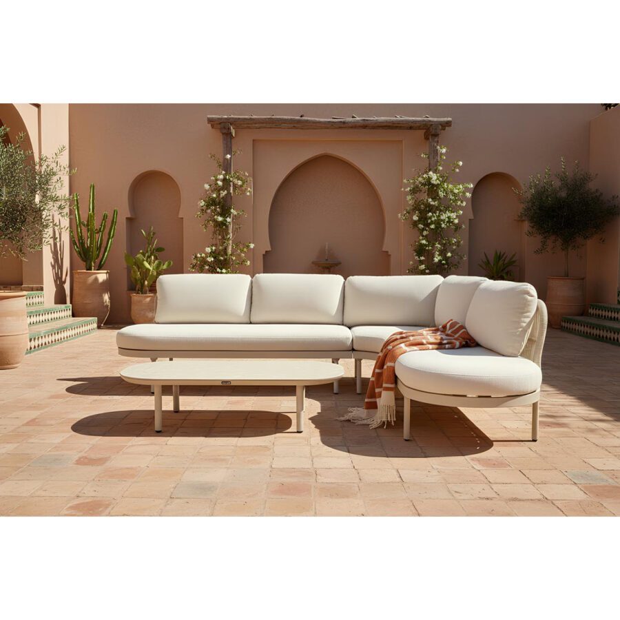 Hartman "Bilboa" Loungeset, Gestelle Aluminium sand, Rope-Bespannung sand, Kissen Weatherready® beige, Tischplatte Keramik beige