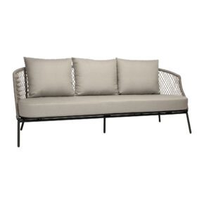 Stern "Odea" 3-Sitzer Loungesofa, Gestell Aluminium schwarz matt, Rope salt, Kissen cream