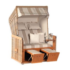 Sonnenpartner Strandkorb "Konsul", 2-Sitzer, Polyrattan marone, Stoff-Dessin 58 und uni beige kariert