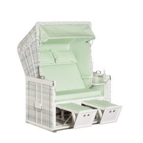 Sonnenpartner Strandkorb "Konsul", 2-Sitzer, Polyrattan white-washed, Markisenstoff Dessin 72