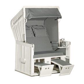 Sonnenpartner Strandkorb "Konsul", 2-Sitzer, Polyrattan weiß, Stoff-Dessin uni grau