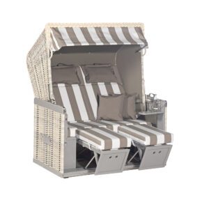 Sonnenpartner Strandkorb "Konsul", XL-2-Sitzer, Polyrattan antik weiß, Markisenstoff Nr. 186 und uni taupe