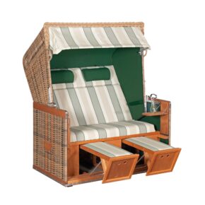 SonnenPartner Strandkorb "Konsul", XL-2-Sitzer, Geflecht marone, Vario-Polsterung, Stoff Nr. 75, Innenstoff uni grün