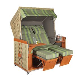 Sonnenpartner Strandkorb "Konsul", XL-2-Sitzer, Polyrattan Seegrasoptik, Stoff-Dessin 119 und uni taupe