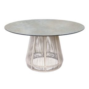 Stern "Rhoda" Gartentisch, Gestell Aluminium und Rope greige, Tischplatte HPL quartz, Ø 134 cm