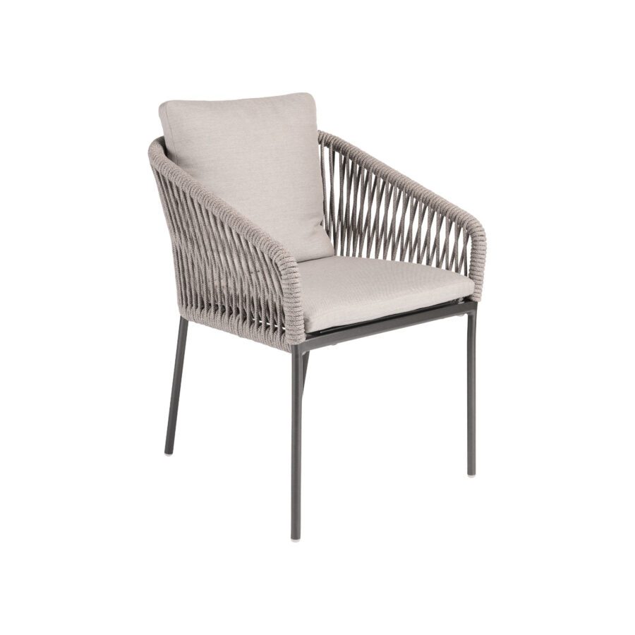 Stern "Marla" Stapelsessel, Gestell Aluminium anthrazit, Sitzfläche Textilen karbon, Kordel-Bespannung salt, Kissen Polyacryl graubraun
