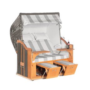 Sonnenpartner Strandkorb "Classic" XL-2-Sitzer, PVC-Kunststoffgeflecht anthrazit, Markisenstoff Dessin 36 und uni hellgrau/weiß