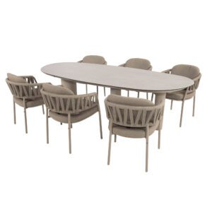 4Seasons Outdoor "Calma" Diningsessel, Gestell Aluminium latte, Rope-Bespannung taupe, Kissen Olefin taupe mit "Estate" Gartentisch, Tischplatte Keramik