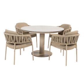 4Seasons Outdoor "Calma" Diningsessel, Gestell Aluminium latte, Rope-Bespannung taupe, Kissen Olefin taupe mit "Sarah" Gartentisch Ø 120 cm, Tischplatte Keramik