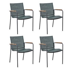 Cinas "Mood Classic" Stapelstuhl, Gestell Aluminium anthrazit, Sitzfläche Kunststoff-Lamellen petrol, Teak-Armlehnen