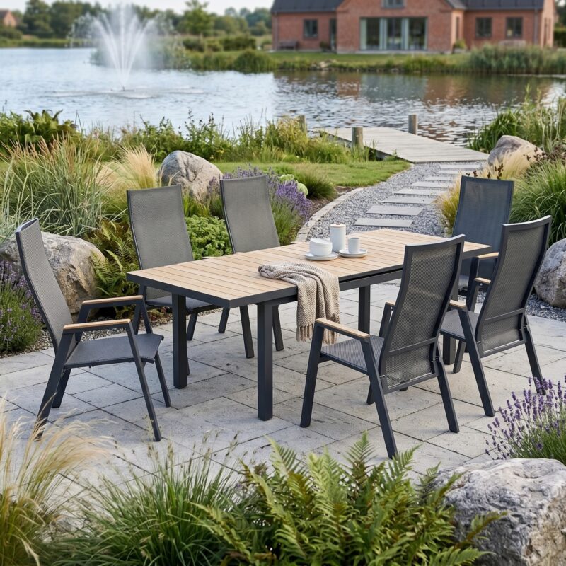 Lesli Living Gartenmöbel-Set mit Hochlehner Amir und Ausziehtisch Nantes 7-teilig