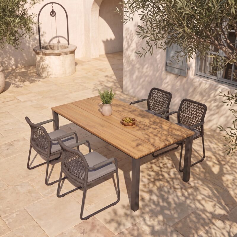 CASA DOMA Fasano/Campana Gartenmöbel-Set mit Rope-Gartenstuhl und Tisch Teak 160×90 cm, 5-teilig
