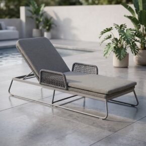 Sonnenpartner "Poison“ Liege, Gestell Aluminium grau, Geflecht Polyrope dunkelgrau (Bild KI-generiert)