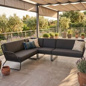 Sonnenpartner "Poison“ Loungeset 4-tlg., Gestell Aluminium grau, Geflecht Polyrope dunkelgrau (Bild KI-generiert)