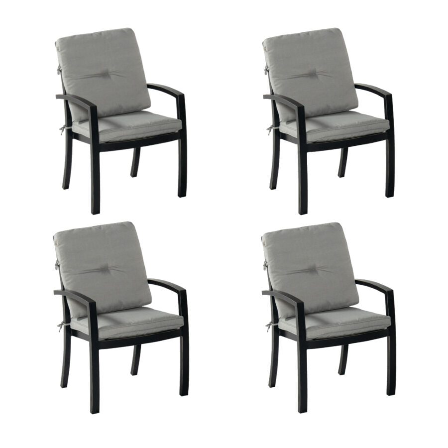 Hartman "Rosario" Diningsessel, 4er-Set, Gestell Aluminium-Guss riven grey, Sitz- und Rückenkissen light grey
