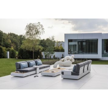 Jati&Kebon "Bari" Lounge-Set, Gestell Aluminium weiß, 3-Sitzer Basismodul, Beistelltisch groß und klein Jati&Kebon "Bari" Lounge-Set, Gestell Aluminium weiß, 3-Sitzer Basismodul, Beistelltisch groß und klein