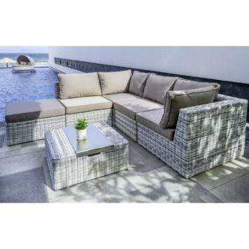 Home Islands "Kyoko" Loungegruppe 6-teilig, Gestell Aluminium, Polyrattan Geflecht Salt/Pepper weiß mit grauem Verlauf Home Islands "Kyoko" Loungegruppe 6-teilig, Gestell Aluminium, Polyrattan Geflecht Salt/Pepper weiß mit grauem Verlauf
