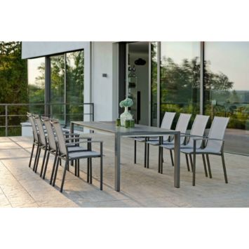 Stern Gartenmöbel-Set mit Stuhl "Evoee", Gestell Aluminium anthrazit, Textilgewebe silber, Ausziehtisch Aluminium/HPL, 200/260x90 cm Stern Gartenmöbel-Set mit Stuhl "Evoee", Gestell Aluminium anthrazit, Textilgewebe silber, Ausziehtisch Aluminium/HPL, 200/260x90 cm