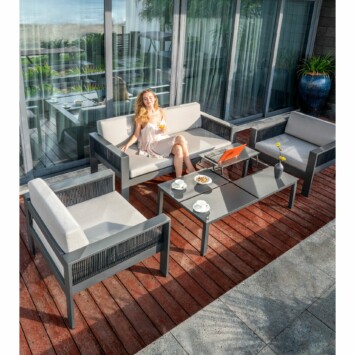 Jati&Kebon Loungegruppe "Miray", bestehend aus einem Loungesofa und zwei Loungesesseln, Tisch "Liem"