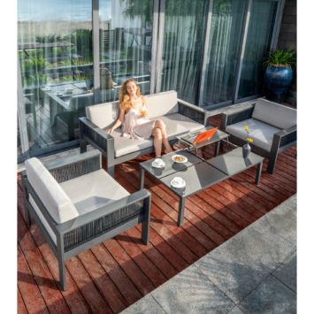 Home Islands Loungegruppe "Miray", bestehend aus einem Loungesofa und zwei Loungesesseln, Tisch "Liem" Home Islands Loungegruppe "Miray", bestehend aus einem Loungesofa und zwei Loungesesseln, Tisch "Liem"
