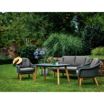 Diamond Garden "Memphis" Low Dining Tisch, Teakholz, Tischplatte HPL schiefer, "Memphis" Loungesofa und Loungesessel, Teakholz, Polyrattan grau, Sitzkissen braun Diamond Garden "Memphis" Low Dining Tisch, Teakholz, Tischplatte HPL schiefer, "Memphis" Loungesofa und Loungesessel, Teakholz, Polyrattan grau, Sitzkissen braun