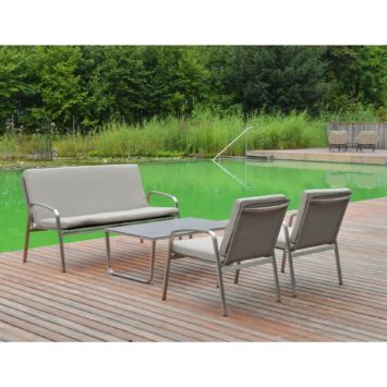 SIT Mobilia Loungeset "Santa Fe", Gestell Edelstahl, Sitzfläche Leisuretex taupe, Kissen Sunbrella® taupe, Tischplatte Keramik Beton dunkel SIT Mobilia Loungeset "Santa Fe", Gestell Edelstahl, Sitzfläche Leisuretex taupe, Kissen Sunbrella® taupe, Tischplatte Keramik Beton dunkel
