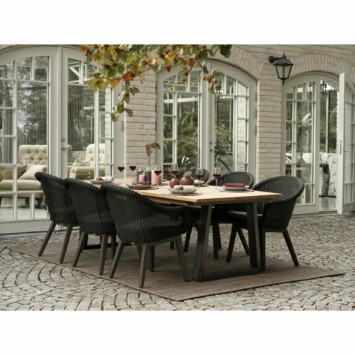 Brafab Gartenmöbel-Set mit Dining Sessel "Beverly" und Tisch "Laurion", Gestelle Aluminium anthrazit, Sitzfläche Polyrattan schwarz, Kissen grau, Tischplatte Teak