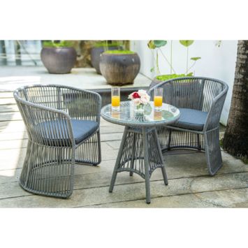 Home Islands Cocktailset "Kwai", Gestell Aluminium schwarz matt, Bespannung Rope hellgrau, Kissen anthrazit, Tischplatte Glas Home Islands Cocktailset "Kwai", Gestell Aluminium schwarz matt, Bespannung Rope hellgrau, Kissen anthrazit, Tischplatte Glas