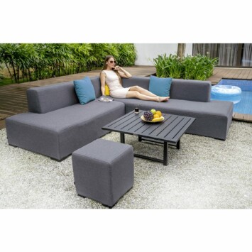 Hartman "Diego" Loungeset, Alu-Gestell, Textilbezüge Sunbrella®, Tisch "Tim" Alu schwarz, Hocker "Alex"