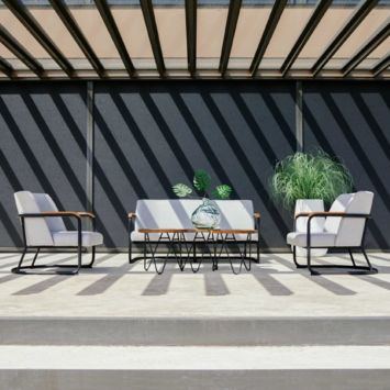 Hartman "Studio 54" Loungeset, Gestell Aluminium Carbon Black, Polster mit QuickDry Foam-Füllung, Bezug Sunbrella® in Grey, Armlehnen Teakholz Hartman "Studio 54" Loungeset, Gestell Aluminium Carbon Black, Polster mit QuickDry Foam-Füllung, Bezug Sunbrella® in Grey, Armlehnen Teakholz