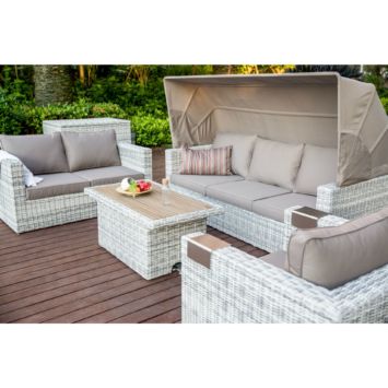 Home Islands "Kyoko" Loungeset 4-teilig, Gestell Aluminium, Polyrattan Geflecht Salt/Pepper weiß mit grauem Verlauf Home Islands "Kyoko" Loungeset 4-teilig, Gestell Aluminium, Polyrattan Geflecht Salt/Pepper weiß mit grauem Verlauf