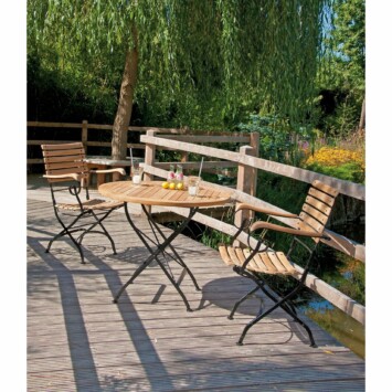 SonnenPartner Klappsessel "Oxford" & Gartentisch "Oxford", Gestell aus Eisen, Sitzfläche/ Tischplatte aus Teakholz
