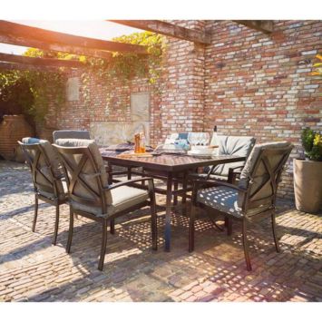 Hartman Gartenmöbel-Set "Jamie Oliver", Gestelle Aluminium-Guss riven grey, Kissen light grey – Set mit 6 Stapelsesseln & Grill-Tisch inkl. Feuerkorb/Eiskühler Hartman Gartenmöbel-Set "Jamie Oliver", Gestelle Aluminium-Guss riven grey, Kissen light grey – Set mit 6 Stapelsesseln & Grill-Tisch inkl. Feuerkorb/Eiskühler