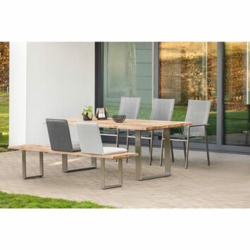 Niehoff Gartentisch und -bank "Solid" mit Sitzschale "Nette" und Gartenstuhl "Scalea", Gestell Edelstahl