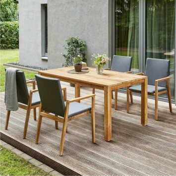 Diamond Garden Gartentisch "Gent", Teakholz recycelt und Gartenstuhl "Lugano", Teakholz, Sitzschale aus Tuvatextil