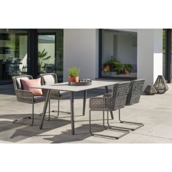 Stern Gartenmöbel-Set mit Freischwinger "Greta" und Tisch 180x100 cm "Interno", Gestell Alu anthrazit, Tischplatte HPL Stern Gartenmöbel-Set mit Freischwinger "Greta" und Tisch 180x100 cm "Interno", Gestell Alu anthrazit, Tischplatte HPL