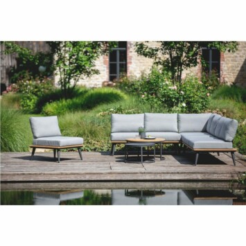 Niehoff "Serra" Loungegruppe, Gestell Aluminium anthrazit mit Teakholzrahmen, Polster Outdoor-Gewebe Canvas Heather anthrazit