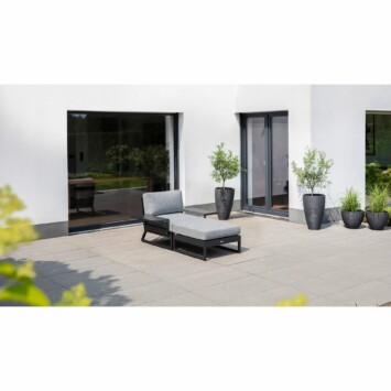 Kettler "Ocean Skid Platform" Loungemittelteil inkl. 2 Ablagen plus Loungehocker, Alu anthrazit, Bezug Olefin hellgrau meliert
