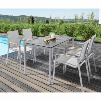 Kettler "Diamond/Cubic" Gartenmöbel-Set, Gestelle Aluminium silber, Sitz Textilgewebe hellgrau, Tischplatte HPL anthrazit, 140/175/210x70 cm