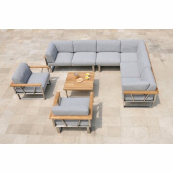 Zebra "Belvedere" Loungeset 6-tlg., Gestelle Edelstahl & Teak, Sitzfläche Batyline, Polster Olefin grey, Tischplatte Teakholz