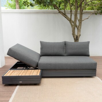 Zebra "Cubo" Loungeset 2-teilig, verstellbarer 3-Sitzer und Loungetisch 74x74 cm, Gestelle Aluminium graphite, Polster Olefin dark grey, Tischplatte Teakholz