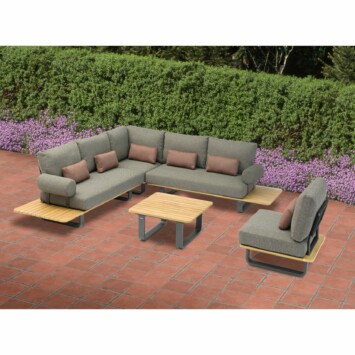 Zebra "Park" Loungeserie, Gestell Aluminium graphite mit Teak, Rope anthrazit, Polster Sunproof® sutton grey